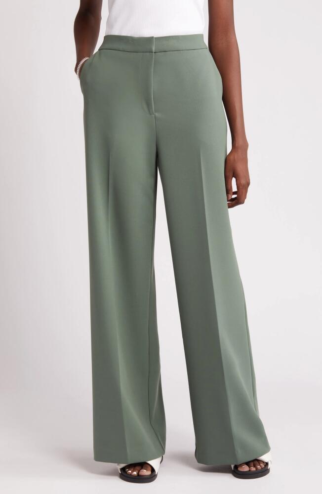 Nordstrom Flat Front Wide Leg Pants in Green Duck Cover