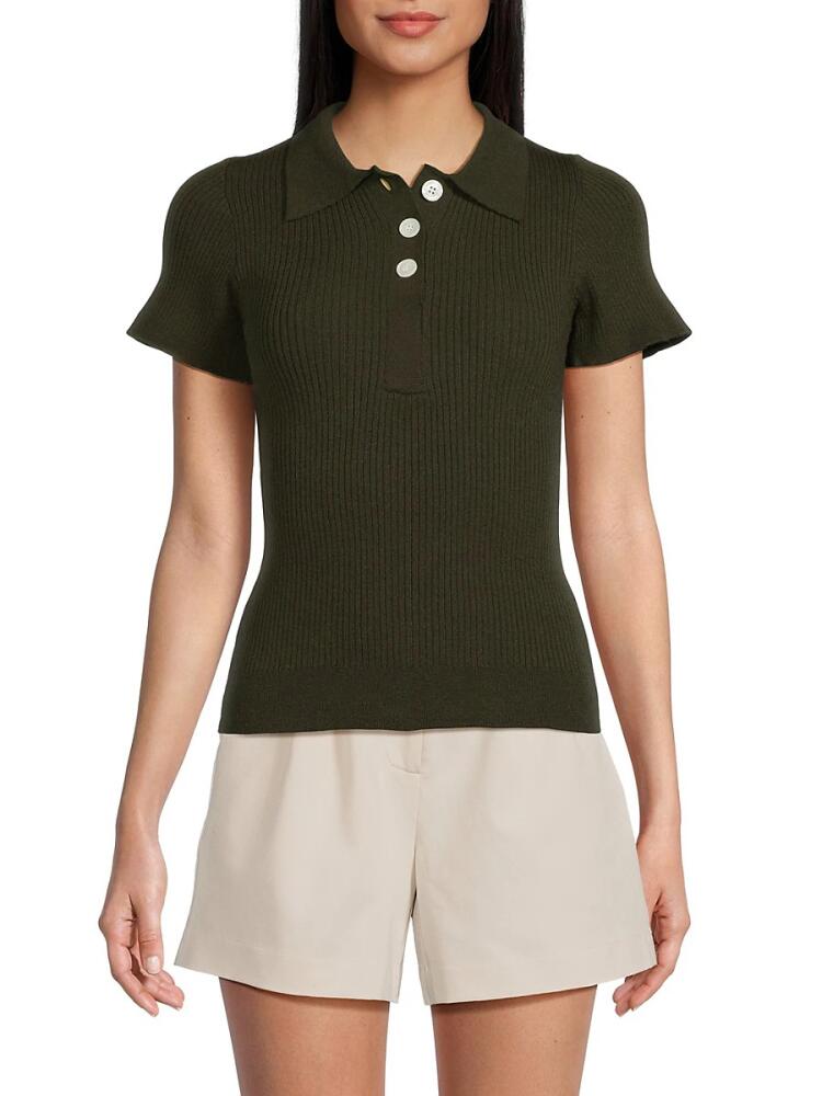 Lea & Viola Women's Rib Knit Polo - Olive Cover