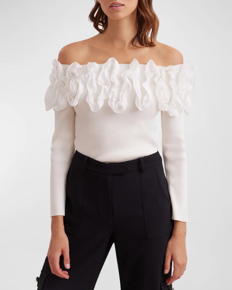 Anne Fontaine Feda Off-Shoulder Ruffle-Trim Top Cover