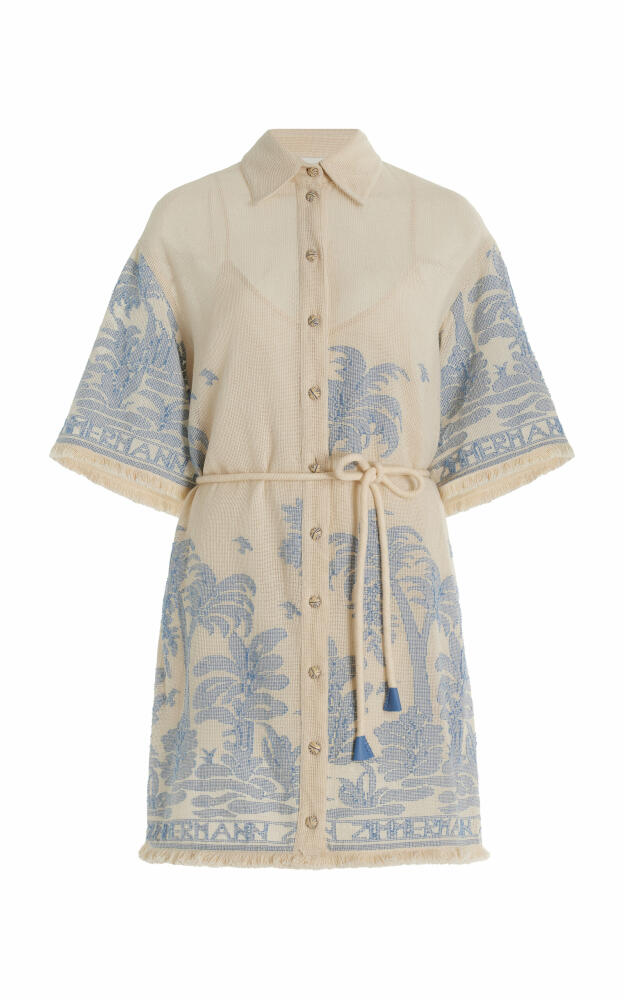 Zimmermann - Ottie Woven Cotton Mini Shirt Dress - Blue Cover