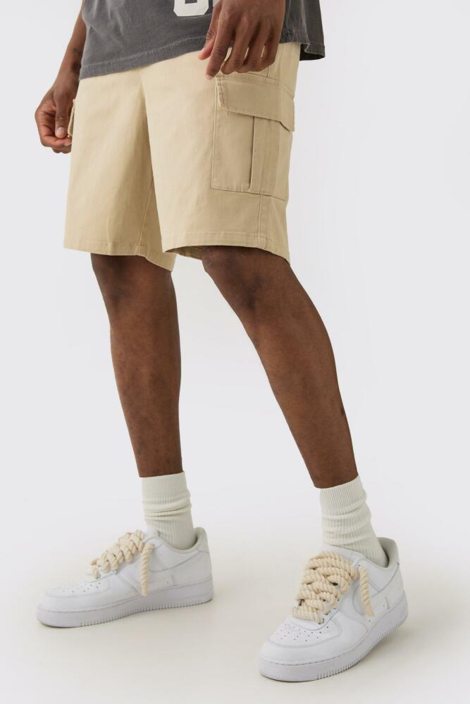 boohoo Mens Tall Elasticated Waist Slim Fit Cargo Shorts - Beige Cover