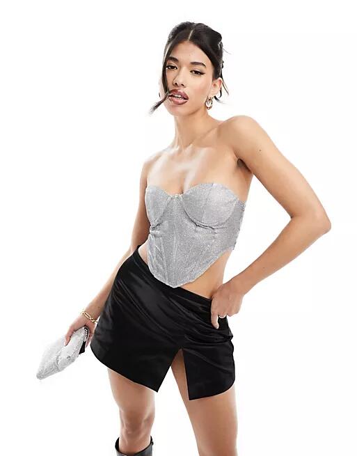 Simmi glitter corset top in silver Cover