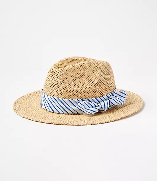 Loft Striped Bow Straw Fedora Cover