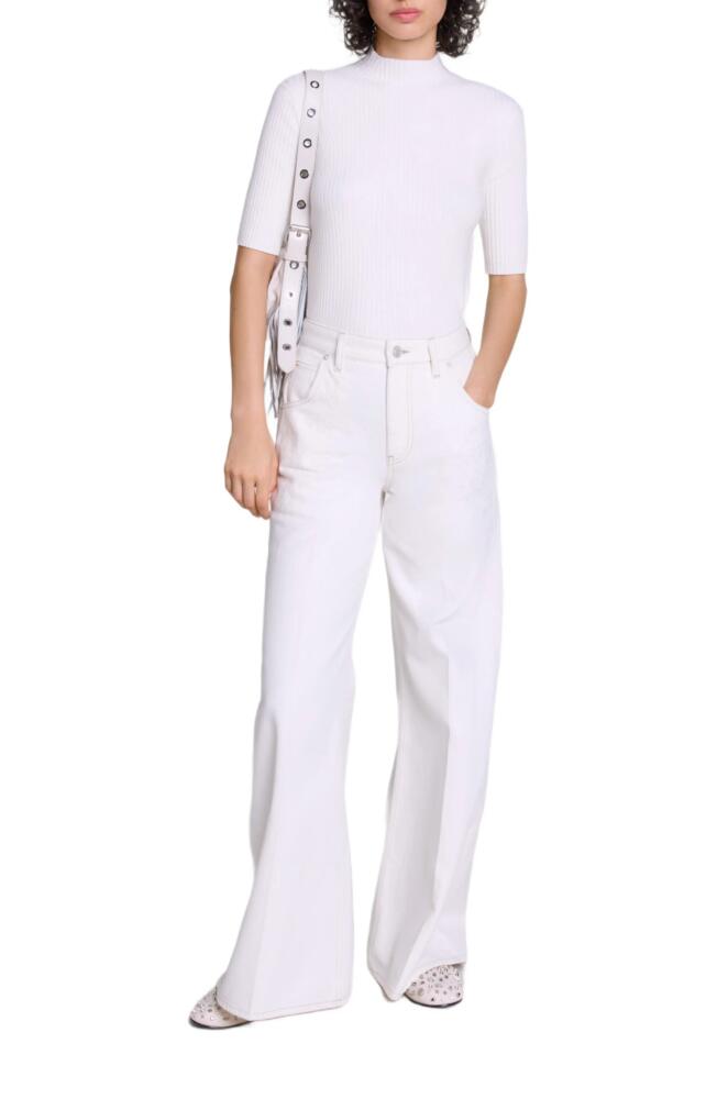 maje Embroidered high-waisted jeans in White Cover