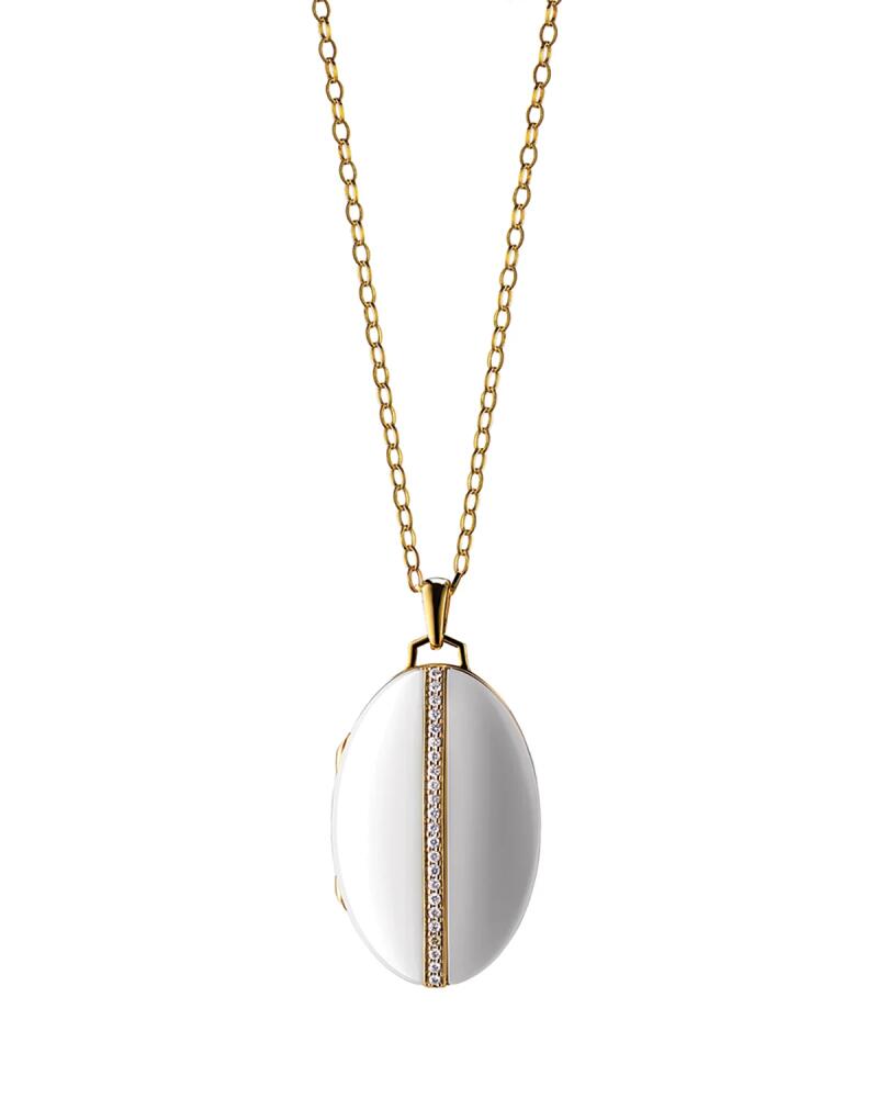 Monica Rich Kosann 18K Yellow Gold and White Ceramic Oval Locket with Diamond Stripe Cover