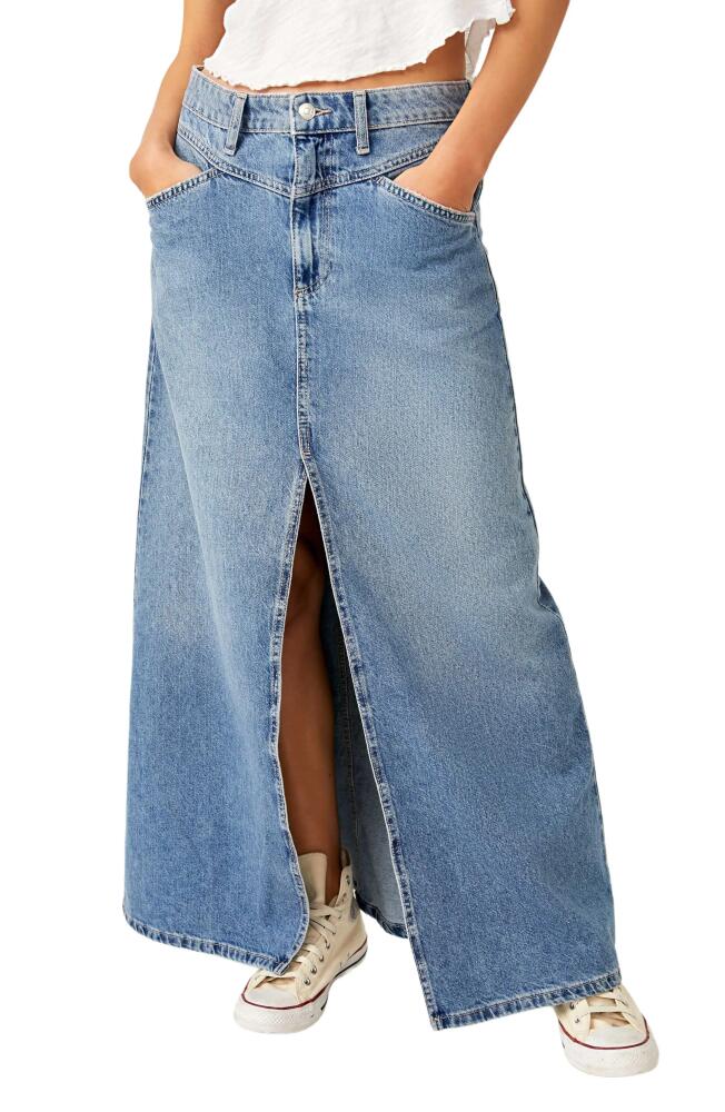 Free People Come as You Are Denim Maxi Skirt in Sapphire Blue Slit Cover