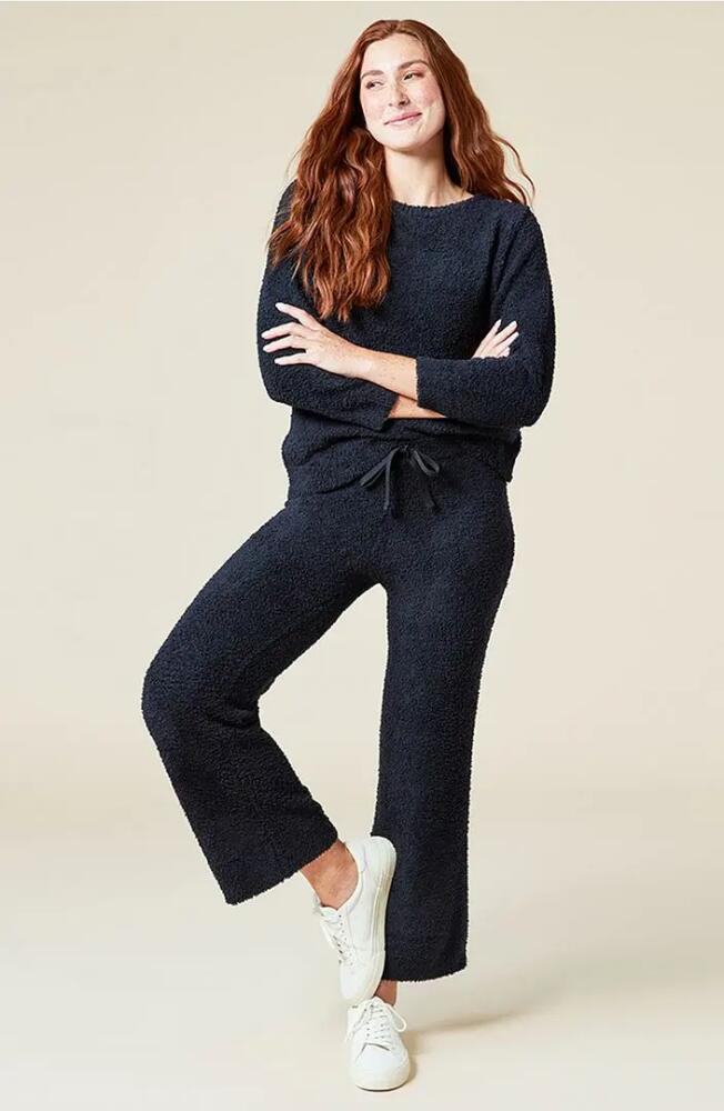 Softies Solid Marshmallow Reverse Seam Crew Neck Lounge Set with Bracelet Sleeve in Black Cover