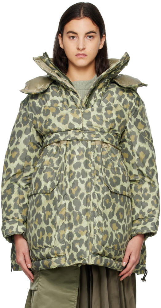 sacai Khaki Leopard Print Padded Jacket Cover