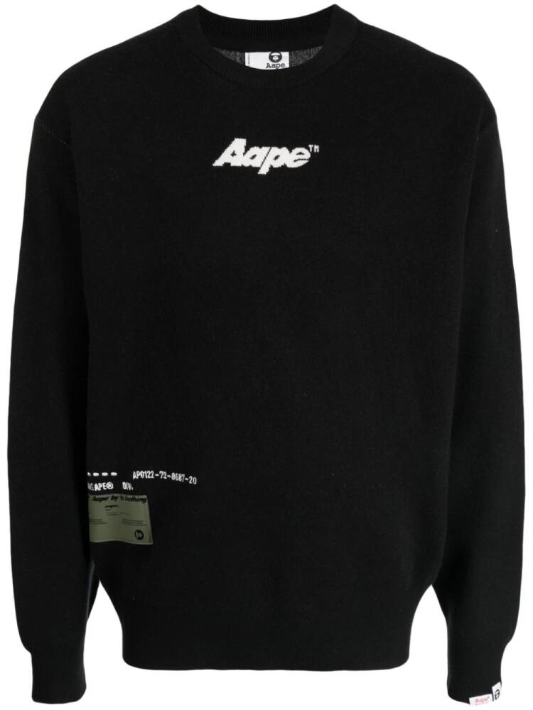 AAPE BY *A BATHING APE® intarsia knit-logo crew-neck jumper - Black Cover