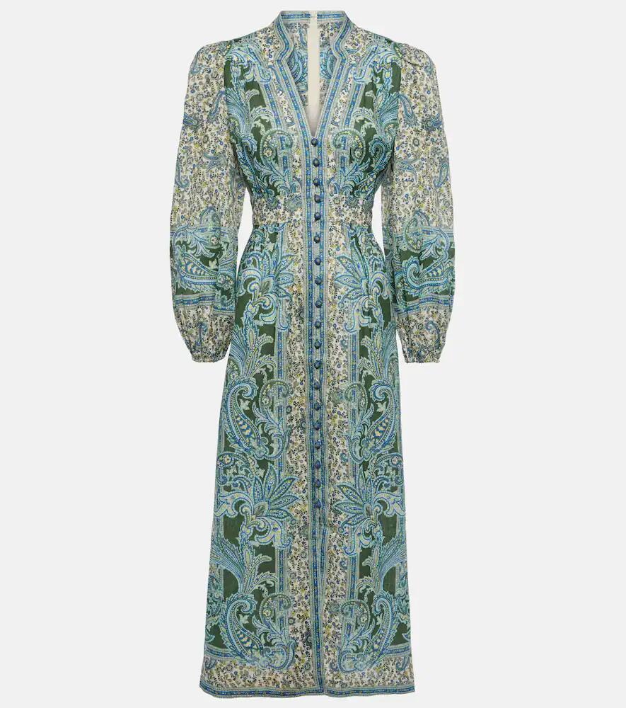 Zimmermann Ottie Plunge paisley linen midi dress Cover