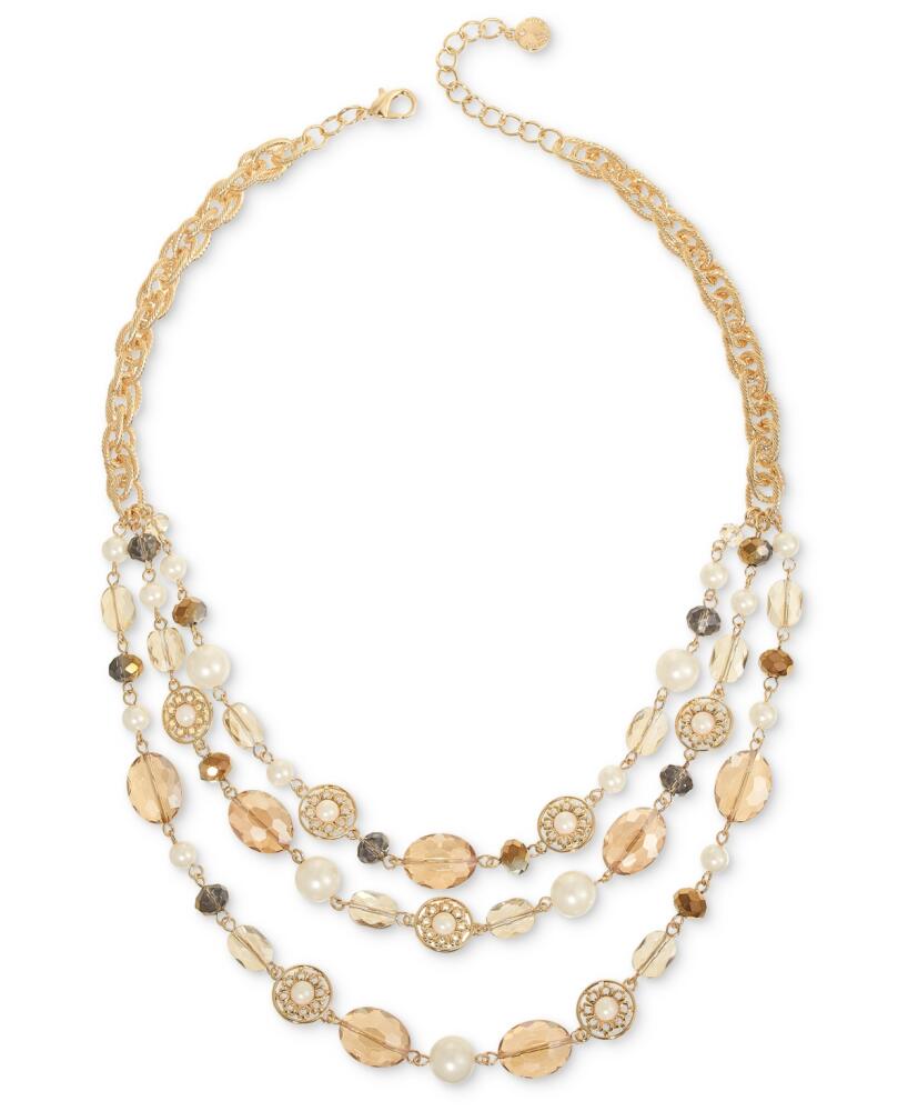 Charter Club Gold-Tone Bead & Imitation Pearl Layered Necklace, 19" + 2" extender, Created for Macy's - Brown Cover