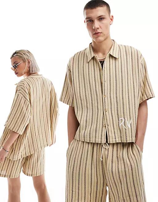 Reclaimed Vintage unisex textured striped shirt - part of a set-Brown Cover