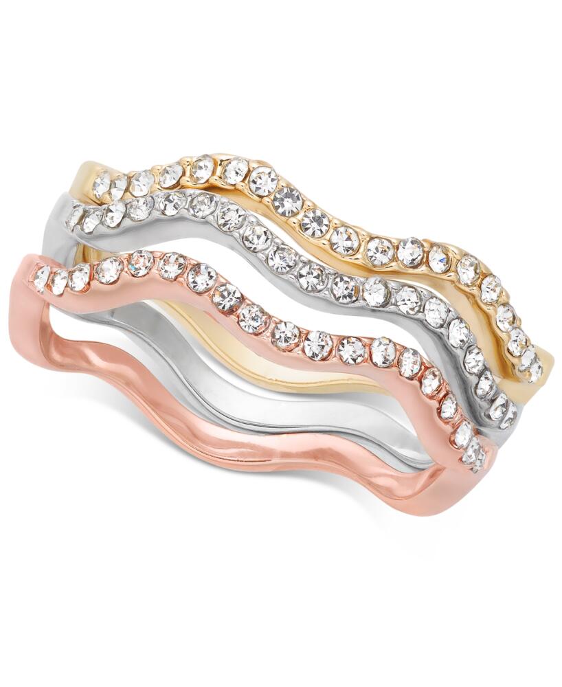 Charter Club Tri-Tone Silver, Gold Plated, 18K Rose Gold Plated 3-Pc. Set Pave Wavy Rings, Created for Macy's - Tri-Tone Cover