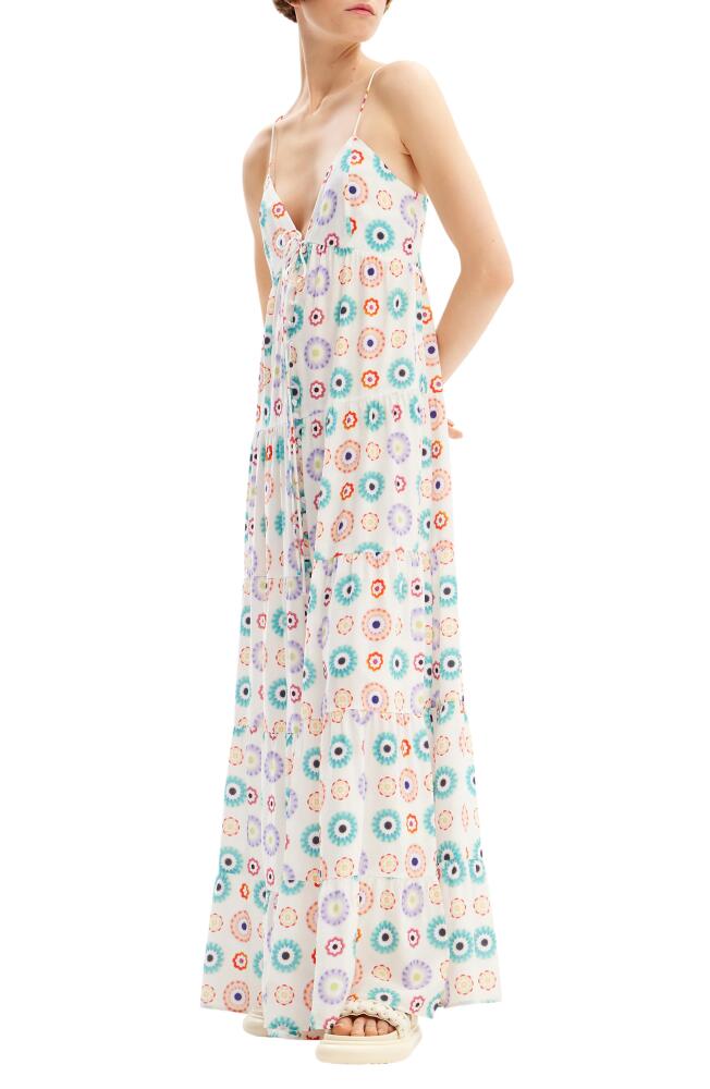 Desigual Long Geometric Print Strappy Dress in White Cover