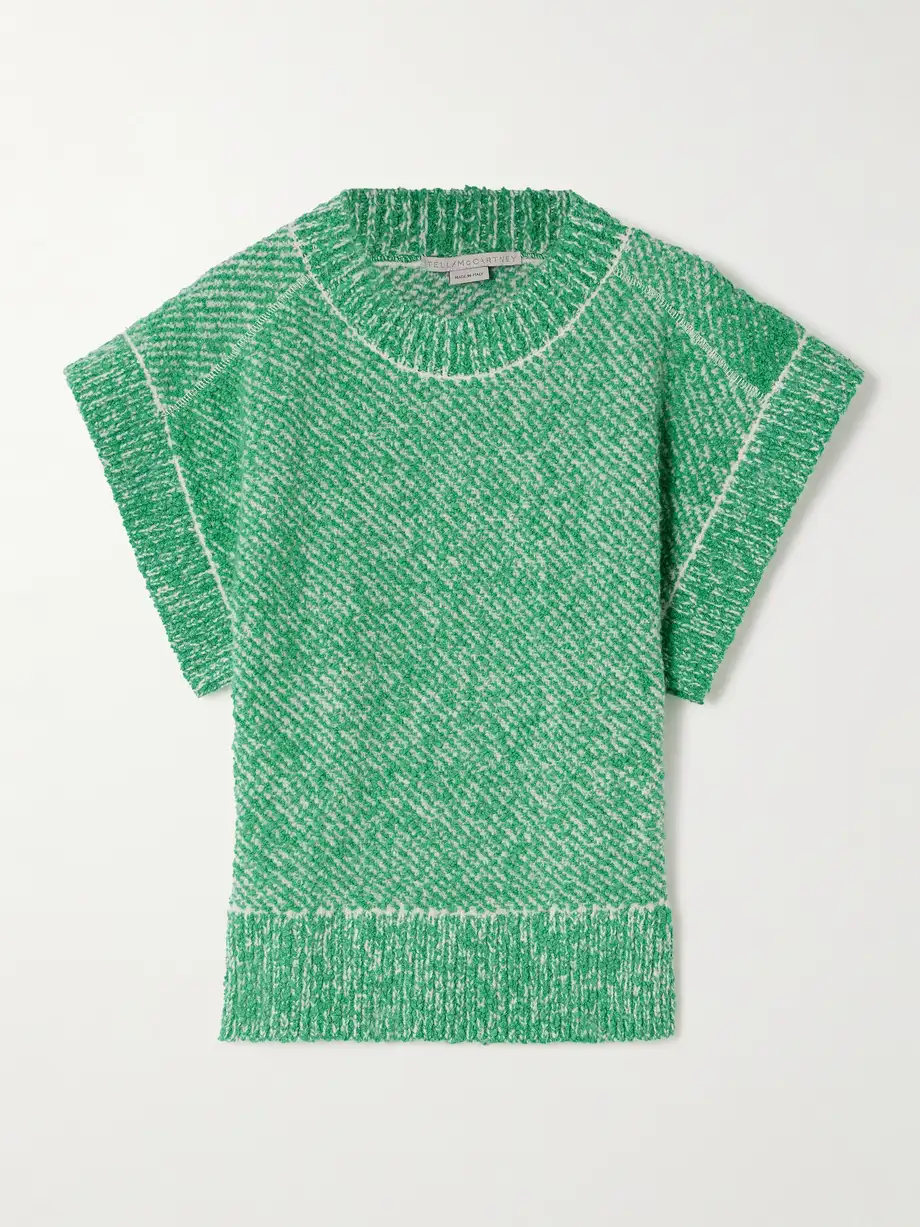 Stella McCartney - Two-tone Bouclé-tweed Sweater - Green Cover