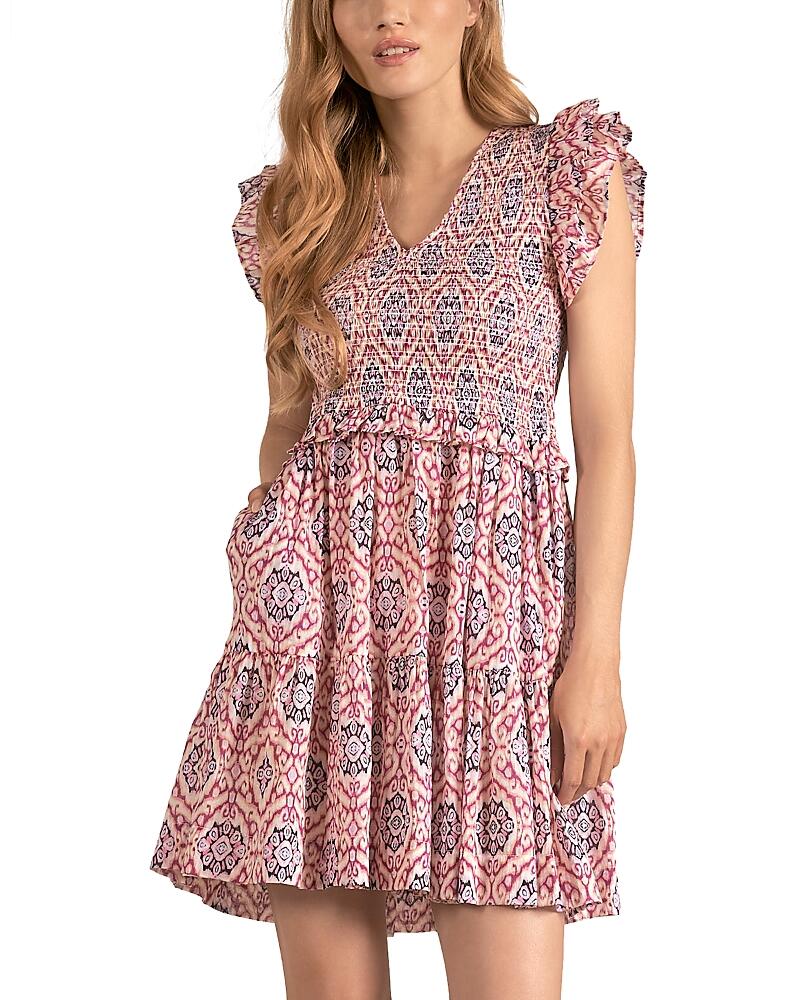 Elan Ikat Print Ruffle Sleeve Dress Cover