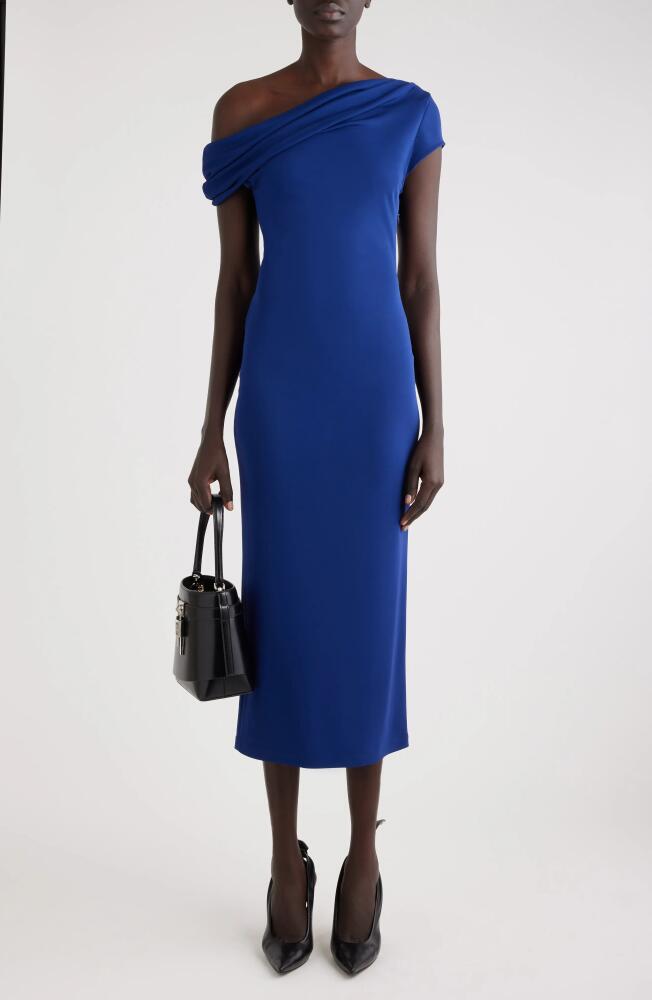 Givenchy Asymmetric Draped Sheath Midi Dress in Sapphire Blue Cover