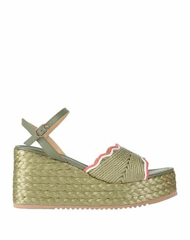 Emanuélle Vee Woman Espadrilles Sage green Natural raffia, Sheepskin Cover