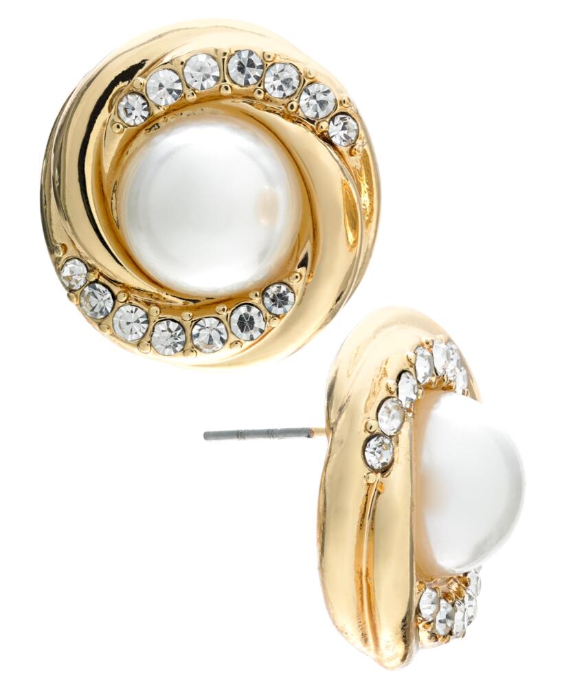 Charter Club Gold-Tone Pave & Imitation Pearl Stud Earrings, Created for Macy's - Gold Cover