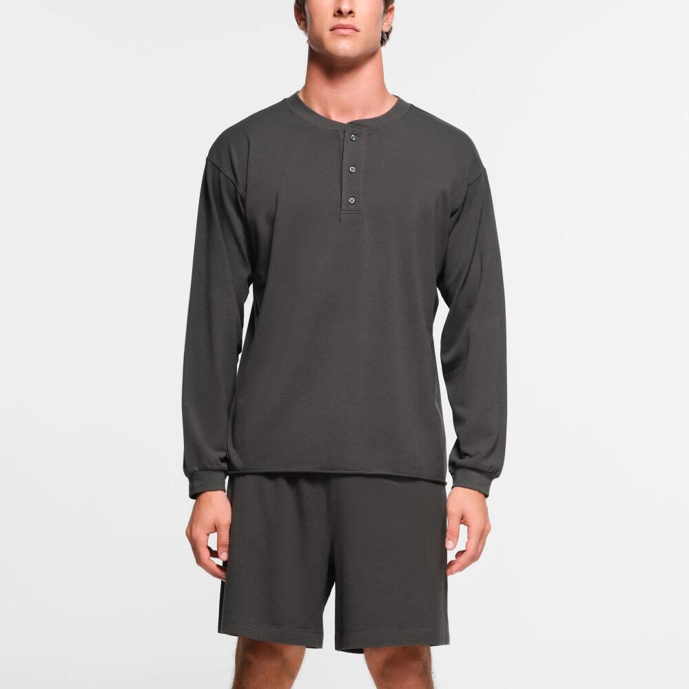 SKIMS Mens Relaxed Henley | Grey | Medium | Jersey Lounge Cover