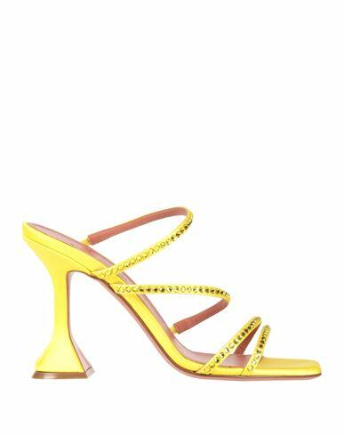 Amina Muaddi Woman Sandals Yellow Textile fibers Cover