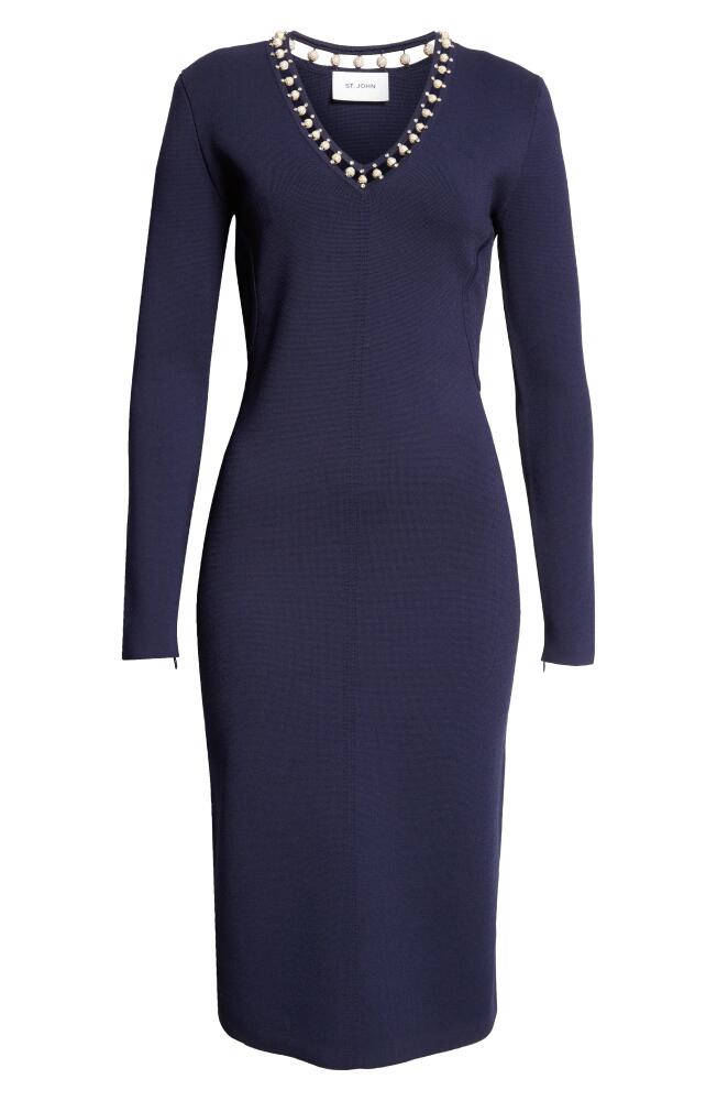 St. John Collection Suspended Pavé Long Sleeve Milano Knit Dress in Navy Cover