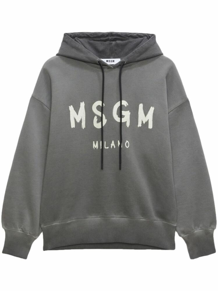 MSGM logo-print cotton hoodie - Grey Cover