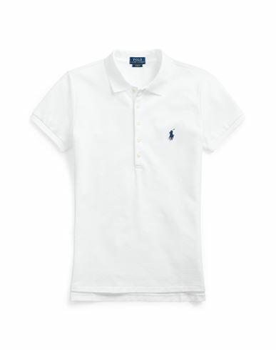 Polo Ralph Lauren Slim Fit Stretch Polo Shirt Woman Polo shirt White Cotton, Elastane Cover