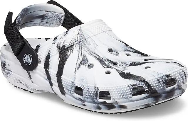 Crocs Work Classic Adjustable Slip Resistant Clog (Black/White Marbled) Shoes Cover