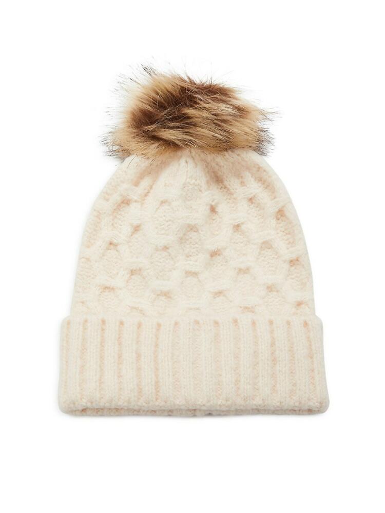 Women's Marcus Adler NY Faux Fur Pom Pom Cable Knit Beanie - Ivory Cover