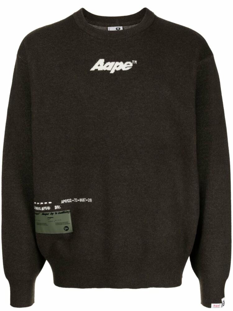 AAPE BY *A BATHING APE® logo-intarsia mélange jumper - Brown Cover