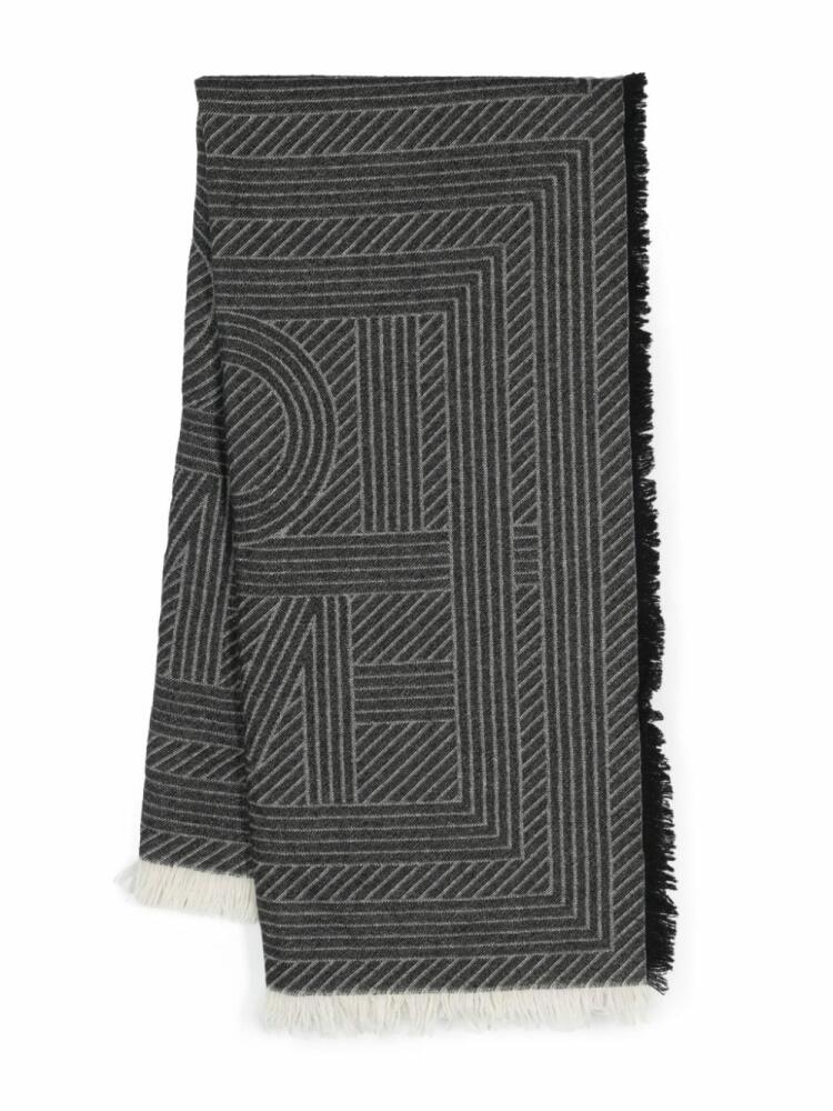 TOTEME monogram-jacquard striped fringed scarf - Black Cover