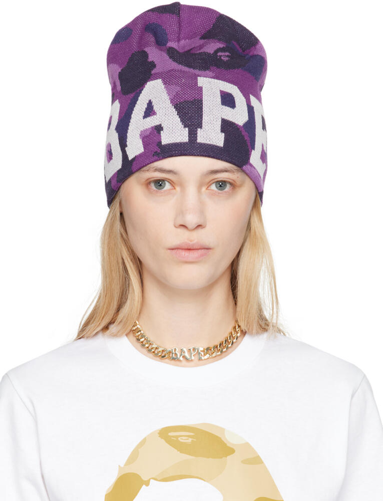 BAPE Purple Color Camo Knit Beanie Cover