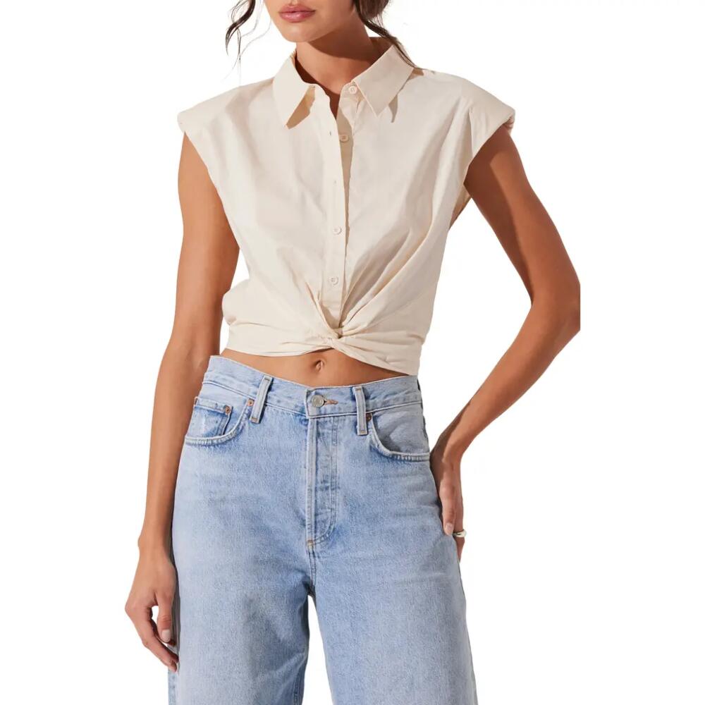 ASTR the Label Sleeveless Cotton Twist Front Button-Up Shirt in Ivory Cover