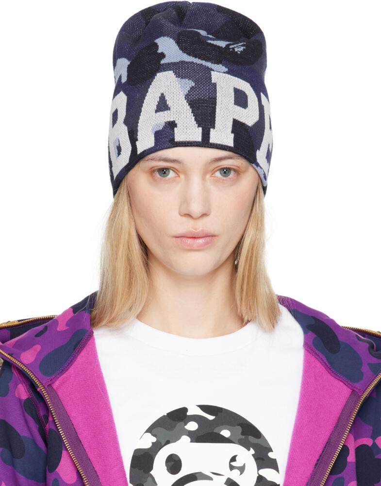 BAPE Navy Color Camo Knit Beanie Cover