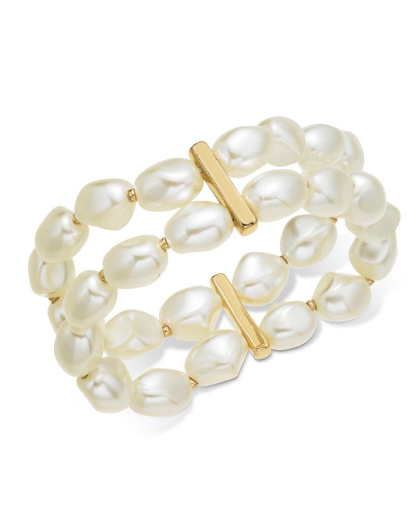 Charter Club Gold-Tone Imitation Pearl Double-Row Stretch Bracelet, Created for Macy's - Gold/whit Pearl Cover