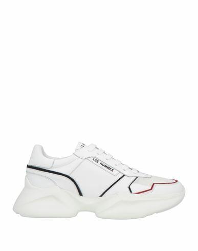 Les Hommes Man Sneakers White Leather, Textile fibers Cover