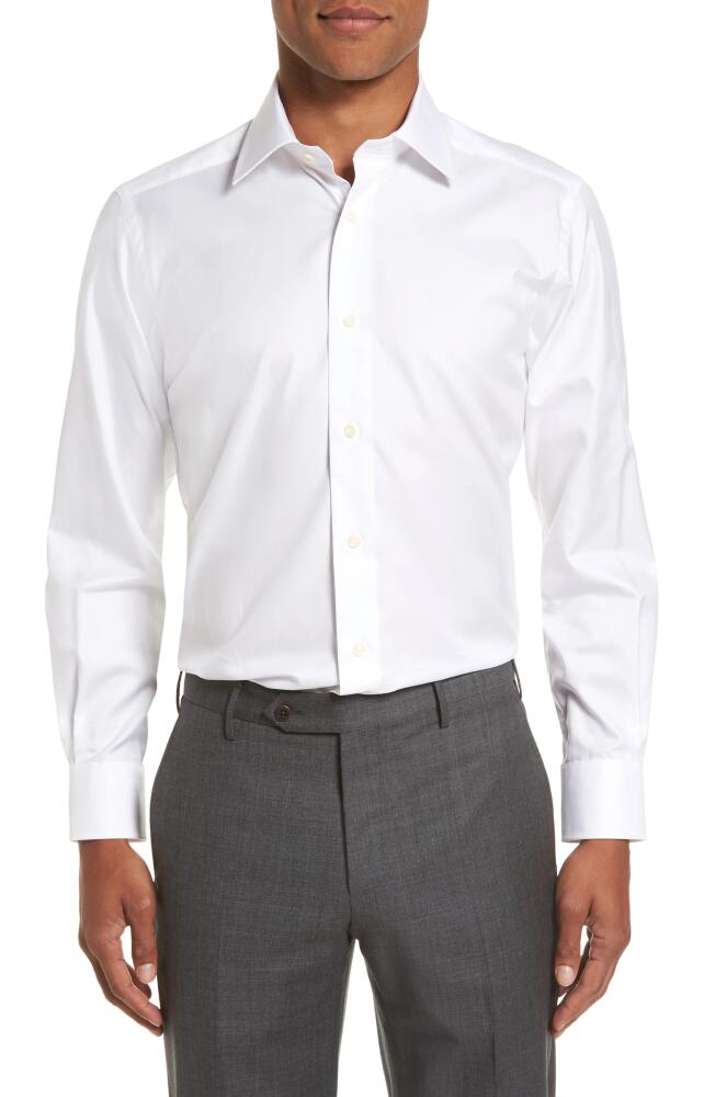 David Donahue Trim Fit Superfine Twill Dress Shirt in White Cover