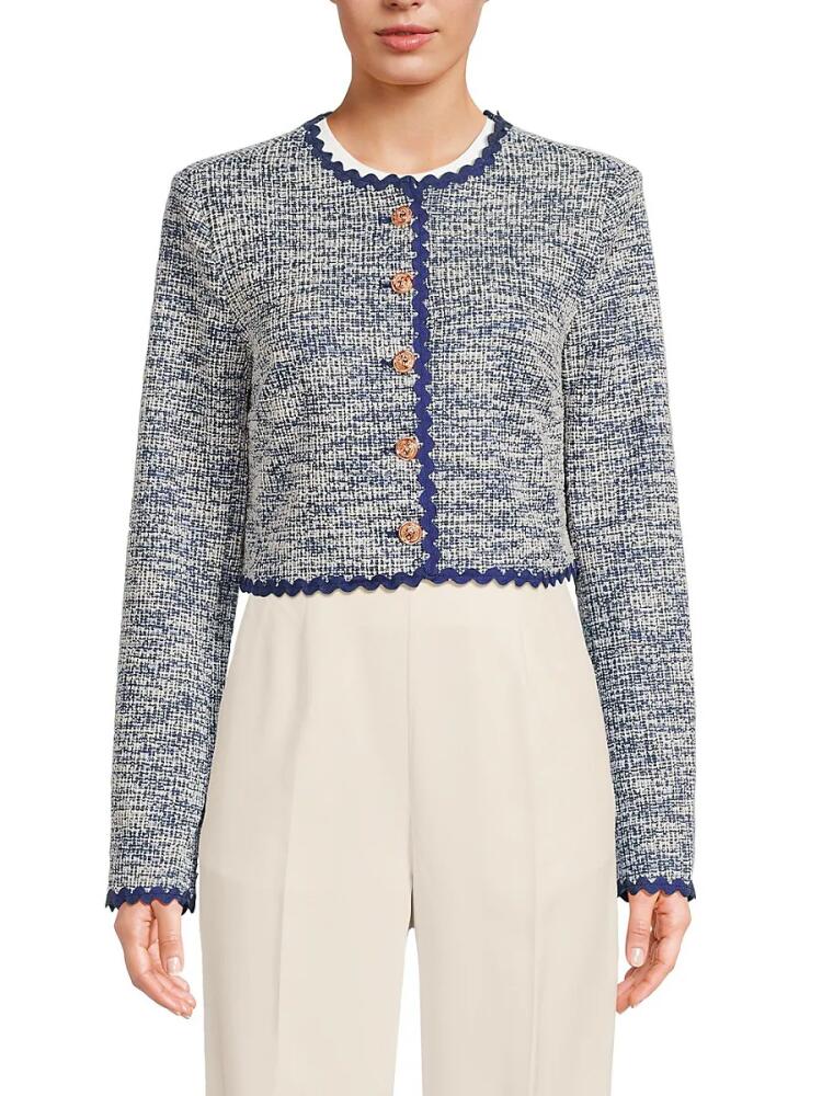 Rachel Parcell Women's Scalloped Tweed Jacket - Blue Multi Cover