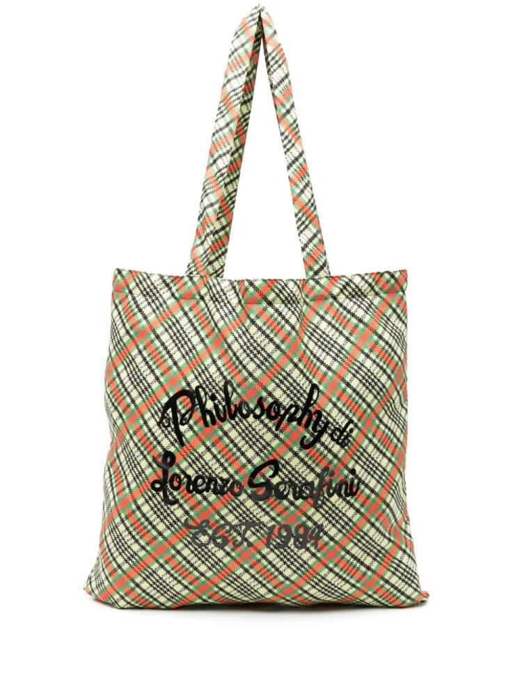 Philosophy Di Lorenzo Serafini logo-print checked beach bag - Green Cover