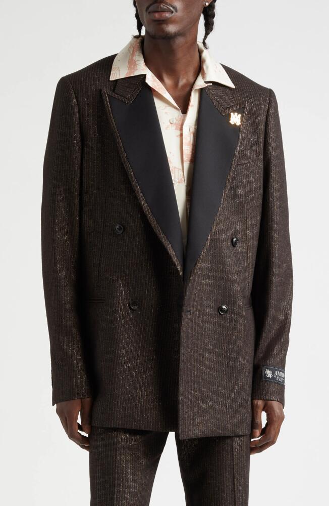 AMIRI Lurex Stripe Double Breasted Blazer in Dark Brown Cover