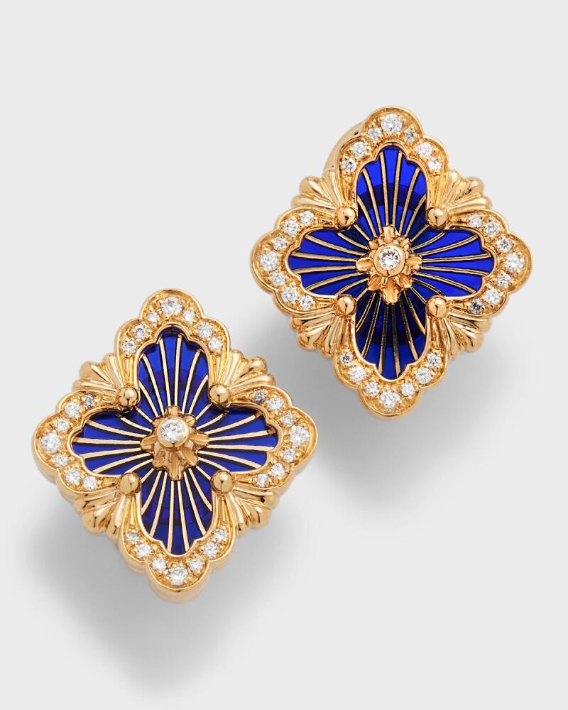 Buccellati Opera Tulle 18K Gold Blue Enamel Diamond Earrings Cover