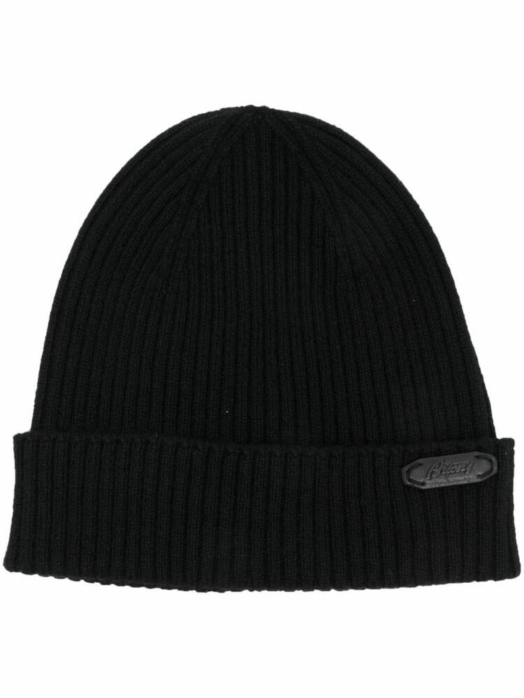 Brioni logo-patch ribbed-knit beanie - Black Cover