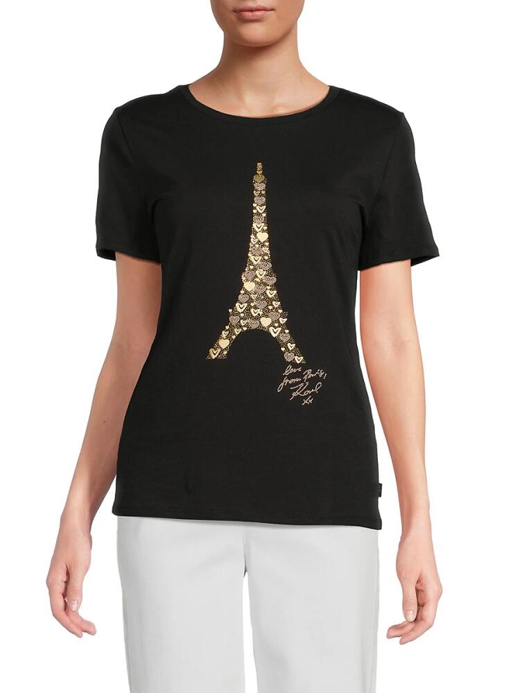 Karl Lagerfeld Paris Women's Sequin Eiffel Tower Tee - Black Cover