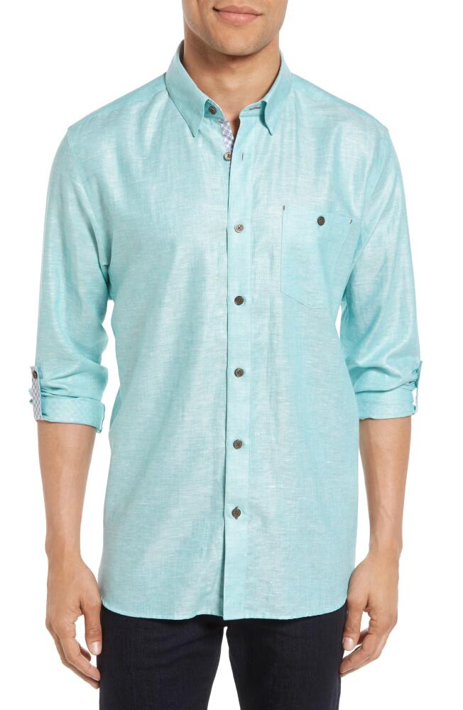 Ted Baker London Laavno Extra Slim Fit Linen Blend Sport Shirt in Teal Cover