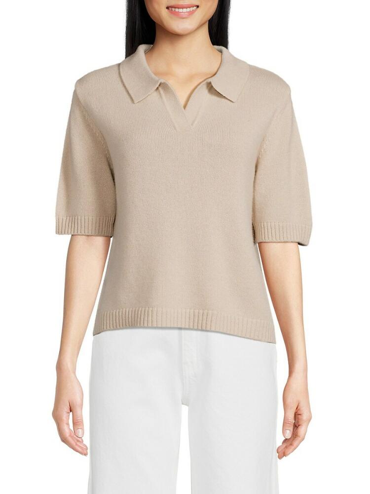 Saks Fifth Avenue Women's 100% Cashmere Sweater Polo - Sand Cover