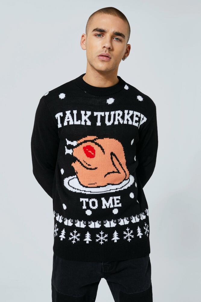 boohoo Mens Talk Turkey To Me Christmas Sweater - Black Cover