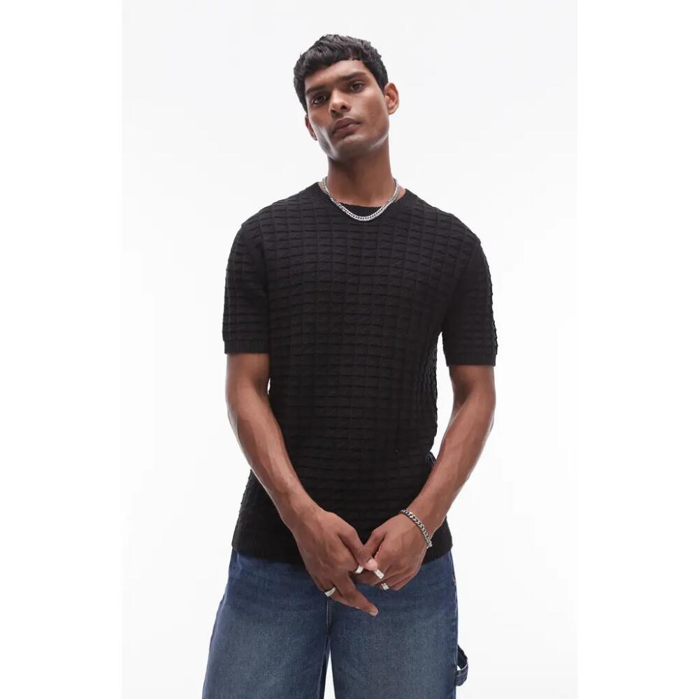 Topman Textured Short Sleeve Sweater in Black Cover