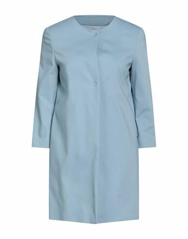 Annie P. Woman Overcoat & Trench Coat Sky blue Cotton, Elastane Cover