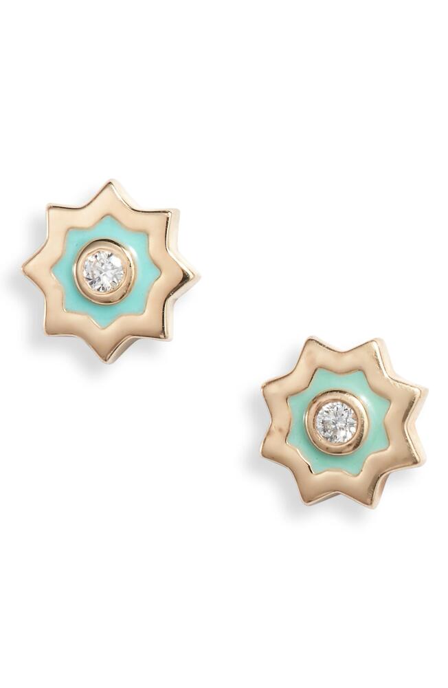 Anzie Diamond Starburst Stud Earrings in Green Cover